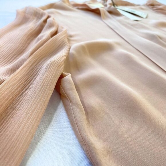 NWT 7 FOR ALL MANKIND SILK BLEND BLUSH PINK TIE-NECK SHEER BLOUSE - L - Picture 9 of 12